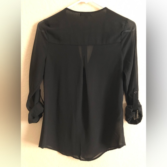 Womens Six Degrees of Separation Sheer Black V-Neck Button Down Top Size X-Small - Picture 3 of 3